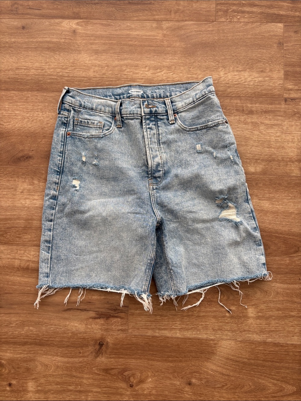Denim Distressed High-Rise Women's Shorts - Light Blue